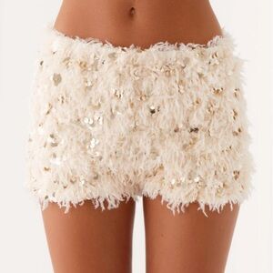 Peppermayo Cream Sequin High Waist Shorts